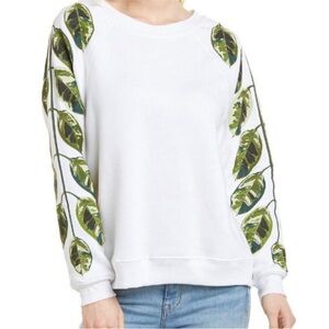 Wildfox Leaf Print White Sweatshirt Sz S. Boxier fit oversized Good condition